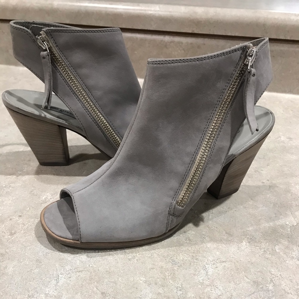 Paul Green Gray Suede Open-Back Zip Ankle Boots